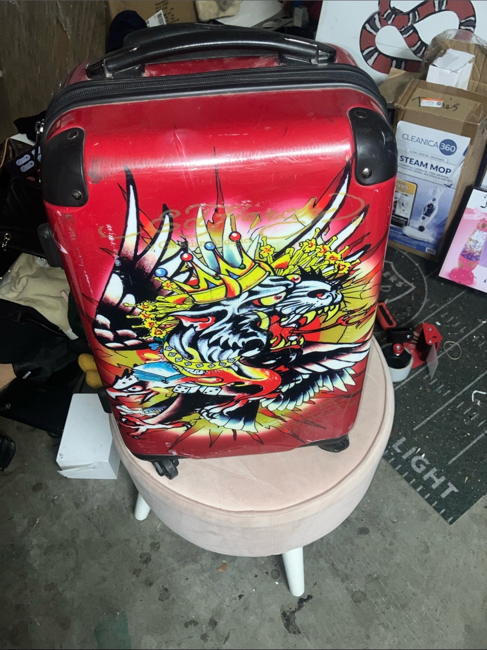 Ed hardy Graphic Hard-Shell Carry-On Suitcase with Crowned Eagle Design